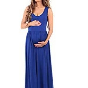 Blue sleeveless maternity dress.